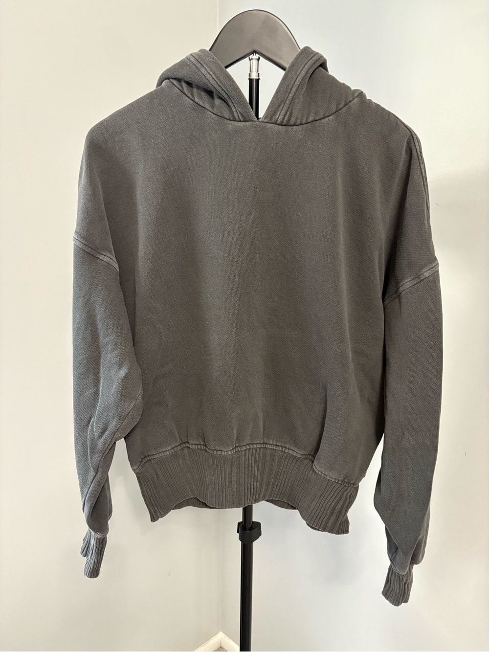 Aerie Gray Oversized Boxy Cropped Hoodie Cozy Fleece Cotton Blend S - Picture 2 of 9